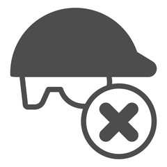 Worker hard hat ban solid icon, construction concept. Vector graphics. Headgear with close button, forbidden item sign on white background, glyph style icon for mobile or web design.