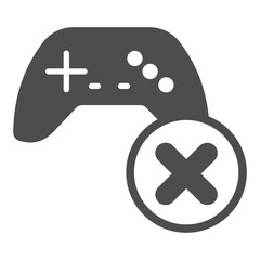 Game controller ban solid icon, gaming concept. Vector graphics. Joystick with close button, forbidden item sign on white background, glyph style icon for mobile or web design.