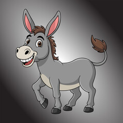Cute Smiling Cartoon Donkey Character Isolated on black  Background