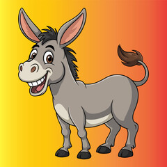 Cute Smiling Cartoon Donkey Character Isolated on yellow and orange Background