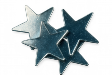 Group of metallic five-pointed stars symbolizing quality, rating, and award on a clean, isolated background