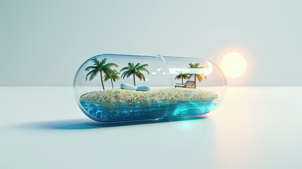 Tropical island in glass capsule