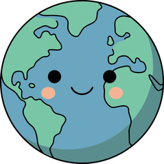 Cute Cartoon Earth Character with Smiling Face