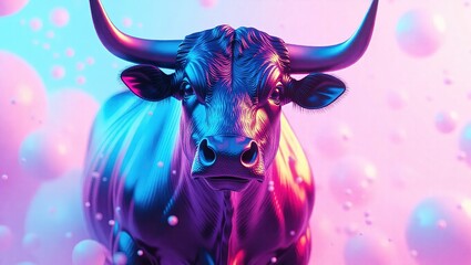 Astrological Taurus Bull in Dreamy Neon Colors.