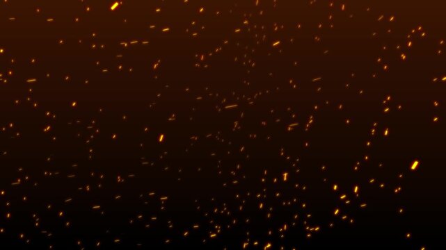 Fire Spark Particles on Black Background with Glowing Embers, Grunge dark fire sparks flying isolated. Overlay spark tiny flake burning animation.