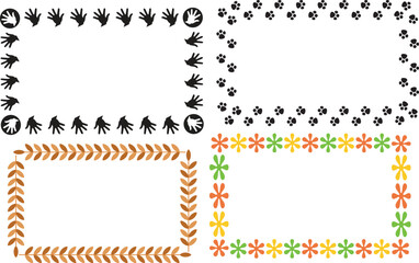 Collection of four decorative rectangular frames with simple patterns and dotted borders ideal for invitations cards or graphic design elements