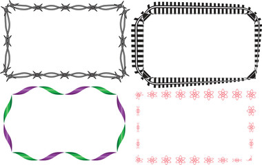 Collection of four decorative hand drawn abstract borders and frames in various shapes and styles perfect for design elements and graphic overlays on a clean white background