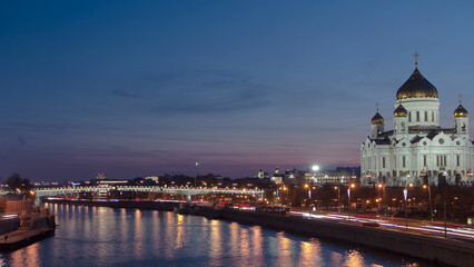 Fototapeta premium Majestic orthodox Cathedral of Christ Saviour day to night Timelapse hyperlapse, Russia
