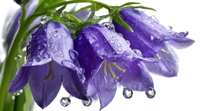 Dew-Kissed Campanula: Capturing the fragile beauty of campanula flowers, each petal glistens with delicate dewdrops, showcasing the intricate details of nature's artistry.