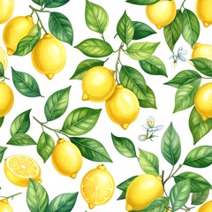 Watercolor painting of lemons and green leaves (1)