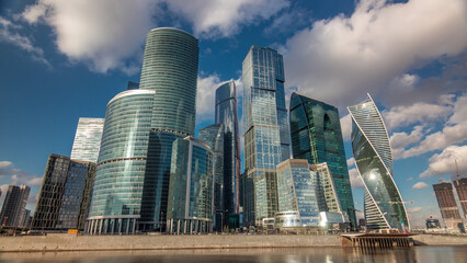Moscow City business center skyscrapers office buildings and luxury apartments timelapse hyperlapse.