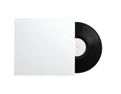 White vinyl record partially out of its cover, isolated on transparent background. Perfect for music design, album mockup, or retro concept. - Powered by Adobe