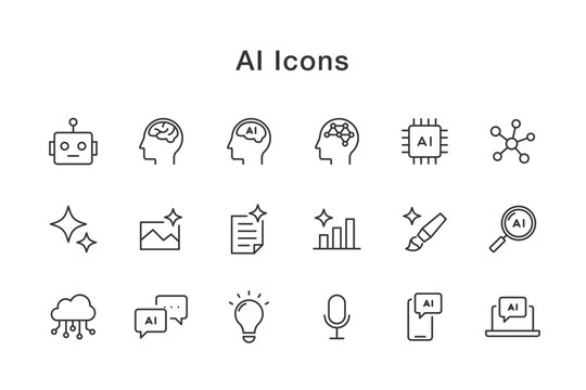 AI関連の線画アイコンセット