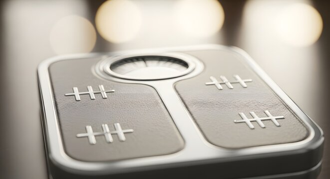 Weight Scale: A close-up view of an empty weight scale with a retro aesthetic. the image is in sepia tone.