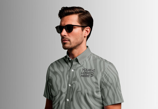 Men's Collared Short Sleeve Shirt Mockup 