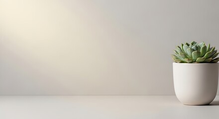 A Single Green Succulent Plant in a White Pot on a Light Gray Surface with Soft Lighting