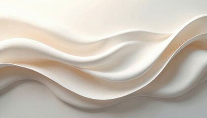 Obraz premium Abstract white and beige waves flow smoothly across the background, creating a soft, elegant, and modern design. This wavy texture is ideal for creating a minimalist wallpaper.