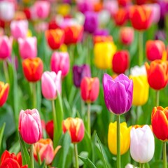 Colorful Tulip Flowers Blooming in Spring Garden for Premium Plant Object and Floral Concept