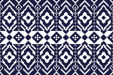 Ethnic textile geometric seamless pattern - Navy blue Thai handwoven traditional motif with cultural texture and ethnic symmetry for elegant fashion and interior design