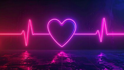 Neon heart and heartbeat graphic