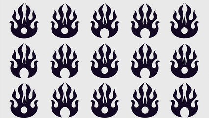 Pattern of stylized flame icons arranged in a grid formation on a light gray background, dark elements