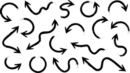 Collection of hand drawn black arrows in various shapes and directions on a white background design element