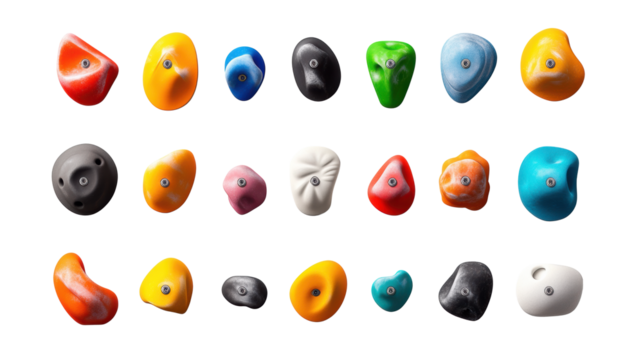 Colorful Climbing Holds on Transparent Background