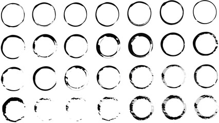 Collection of thirty circles with varying degrees of black ink textures arranged in a grid pattern