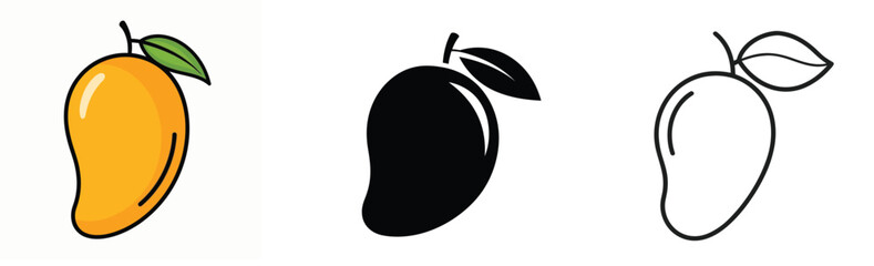 Three styles of mango fruit illustrations and icons