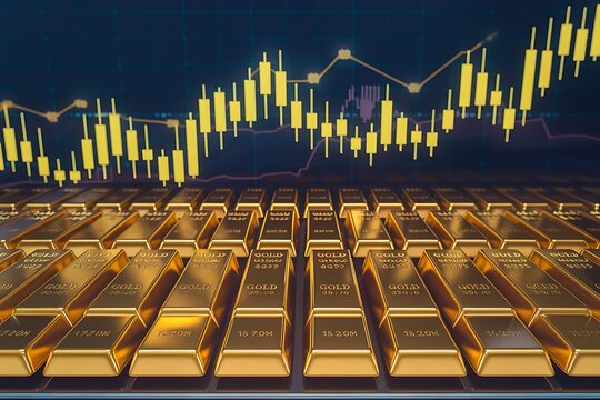 Gold trading, gold bars with stock graph chart stock. Business and finance concept