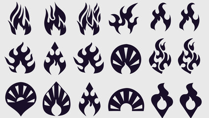 Collection of stylized flame designs in various shapes and arrangements on a light background image