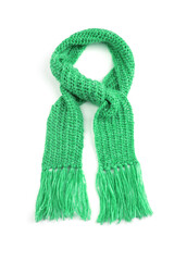 Green warm scarf on a white background