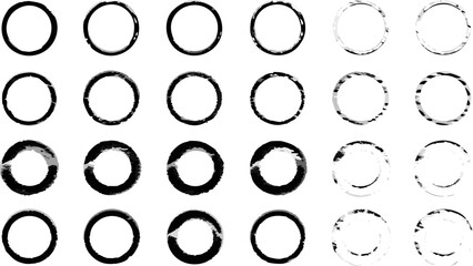 Collection of twenty circles with varying levels of grunge and distress in a four by five grid pattern