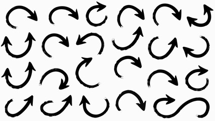 Collection of hand drawn black arrows pointing in various directions on a white background design element