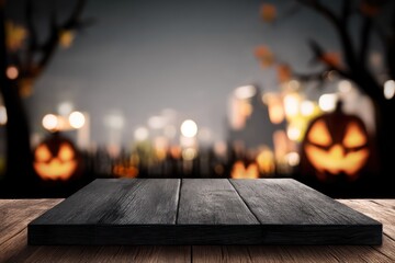 Empty Black Wooden Table Top Thanksgiving Blur