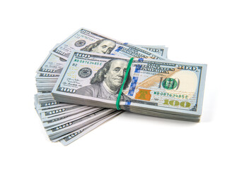 One hundred dollars banknotes isolated on white background