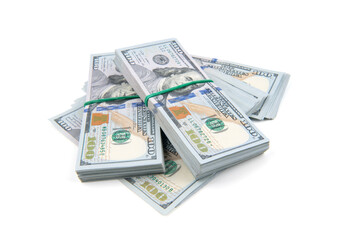 One hundred dollars banknotes isolated on white background