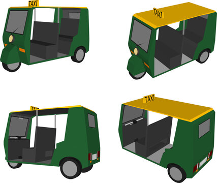 Vector sketch illustration of classic vintage ethnic retro bajai public transportation vehicle design from the past