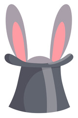 Wizard conjure cylinder. Magic hat with bunny ears vector illustration. Magician hat with rabbit. Circus show, abracadabra wand. Magic rabbit in hat, bunny trick illustration