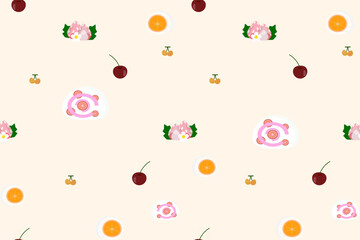 seamless pattern with strawberries watercolor hand painting on pastel geometric and striped background. Perfect design for fabric, clothing, decoration, element, texture, textile, embroidery, ornate