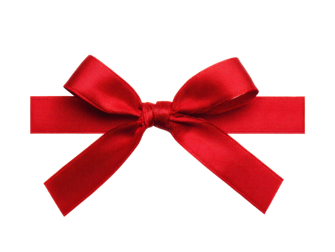 Elegant red bow for gift wrapping and decoration ideas on a transparent background, cut out