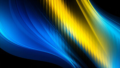 Vivid blue and yellow abstract glass gradient flowing over black image