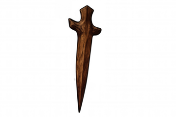 Wooden dagger, crafted for play or costume accessory. Toy weapon with rustic wood texture on a transparent background
