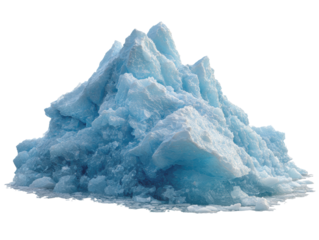 Ice mountain formation with crystal blue hue and texture detail on a transparent background, cut out