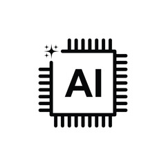 Artificial Intelligence Chip Processor Icon on White Background