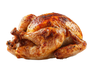 Delicious roasted turkey for holiday gatherings and celebrations on a transparent background, cut out