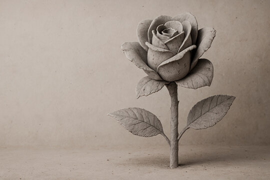 Stone rose against the background of the wall. Space for text.