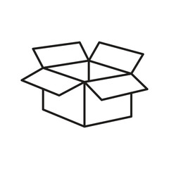 Open Cardboard Box Outline Icon on White Background Vector