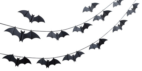 Flying bats on strings: halloween decoration with hanging bats