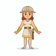 Cartoon woman warrior with sword and helmet